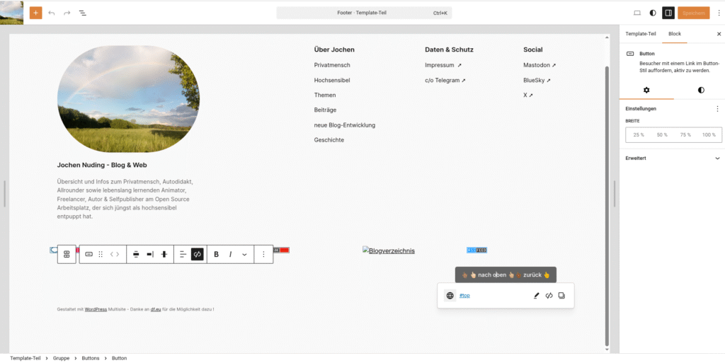 In WordPress nach oben scrollen - neue Variante Button im Footer