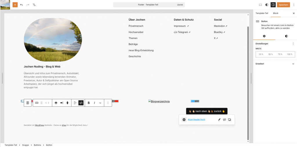 In WordPress nach oben scrollen - erste Variante Button im Footer